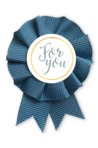 Blue award ribbons on white background