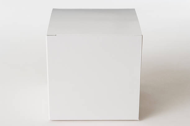 Closed white blank cube box isolated on white background.