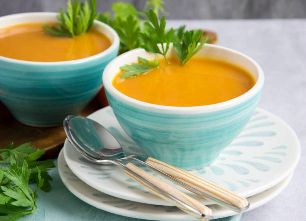 istock Pumpkin soup served in a bowl 1230583889