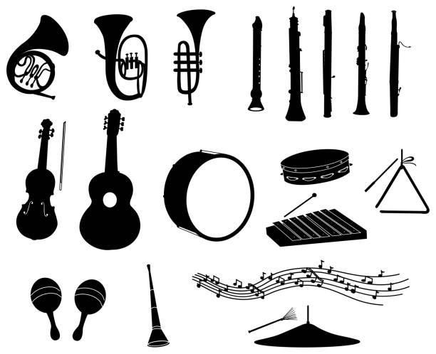 ilustrações de stock, clip art, desenhos animados e ícones de set of musical instruments vector - trumpet musical instrument wind instrument flugelhorn