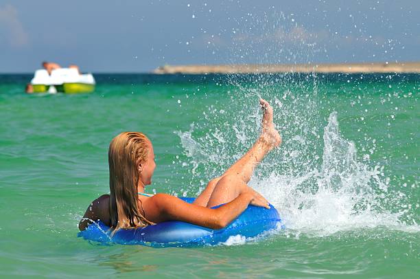 istock Girl on water raft 123071408