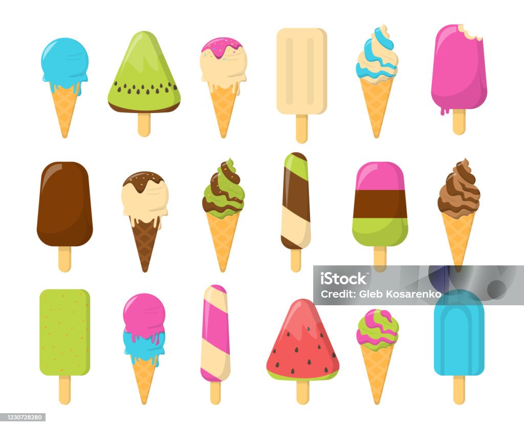 Zestaw lodów wektor izolowany. Słodki zimny deser - Grafika wektorowa royalty-free (Arbuz) Zestaw lodów wektor izolowany. Słodki zimny deser - Grafika wektorowa royalty-free (Arbuz)