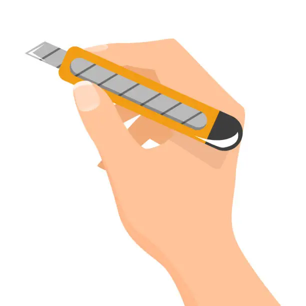 Vector illustration of Hand hold utility knife vector isolated