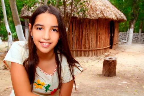 Mexican indian Mayan latin girl in jungle cabin house Mexico