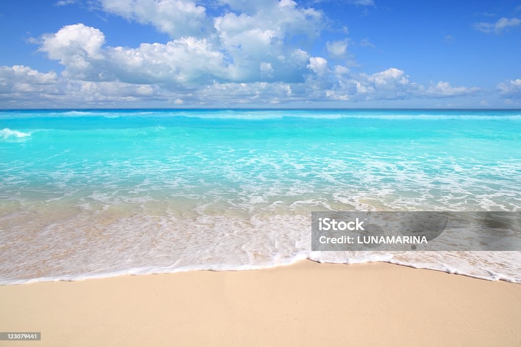 White sand beach with turquoise waters in the Caribbean Caribbean turquoise beach perfect sea sunny day Mayan Riviera Beach Stock Photo