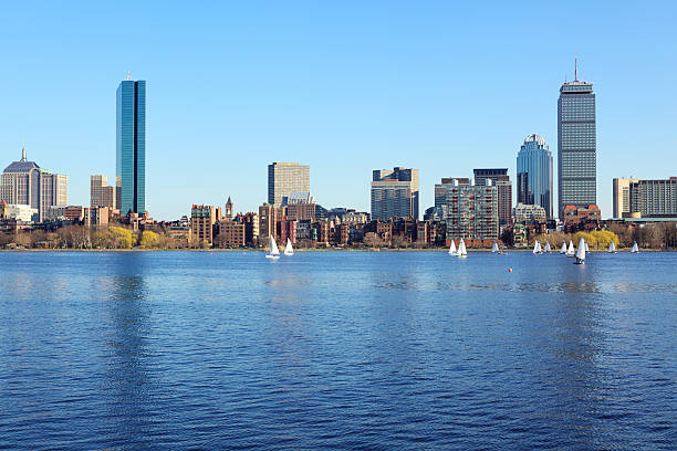 Boston skyline Boston skyline from Cambridge over the Charles River, Massachusetts, USA prudential tower stock pictures, royalty-free photos & images