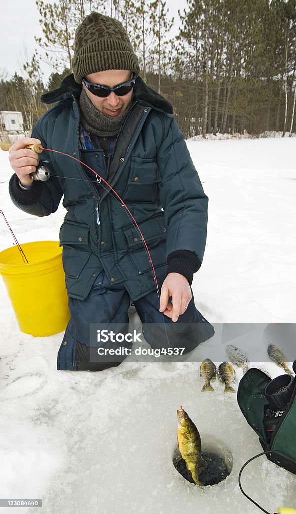 Ice pescatore cattura posizione - Foto stock royalty-free di Pesca sul ghiaccio