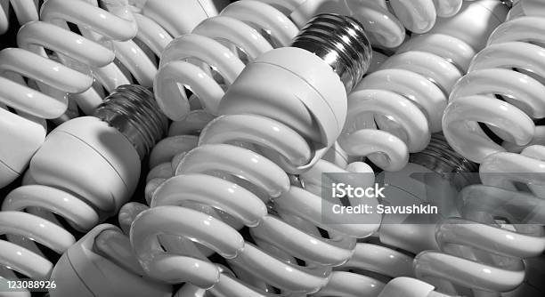 Compact Fluorescent Lightbulbs Stock Photo - Download Image Now - Backgrounds, Color Image, Electric Lamp