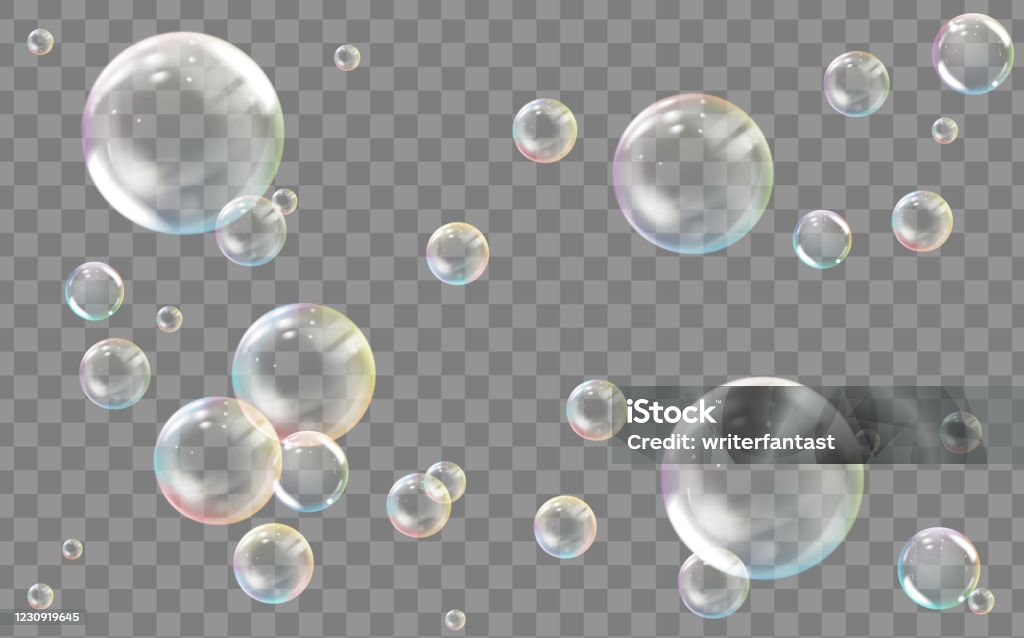 Realistische transparante gekleurde zeep- of waterbel - Royalty-free Bel - Vloeistof vectorkunst