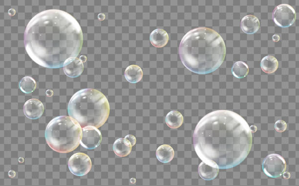 Realistic transparent colored soap or water bubble Transparent colored soap or water bubbles. Vector. bubble illustrations stock illustrations
