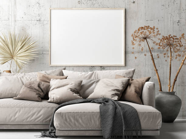 istock Mock up poster, Scandinavian Living Room, Comfortable Sofa with pants 1230933003