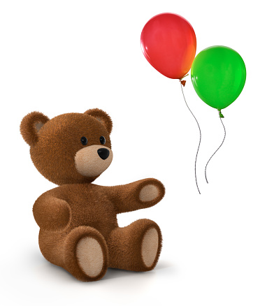 Cute teddy bear with ballons on white background - 3d Rendering