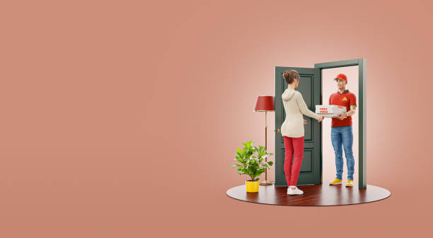 istock Food delivery service. Pizza delivery concept. 1230952324