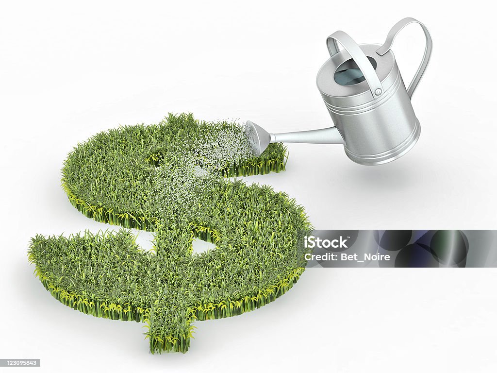 Watering lawns in the form of sign dollar  Dollar Sign Stock Photo