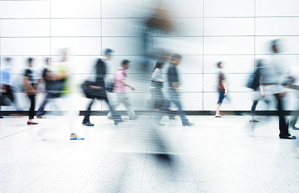 Blurred image of commuters in Hong Kong stock photo