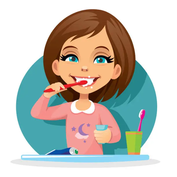 Vector illustration of Girl brushing teeth