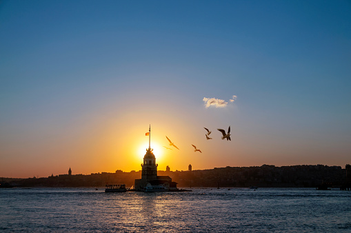 Nightfall Maiden's Tower Istanbul - Turkey