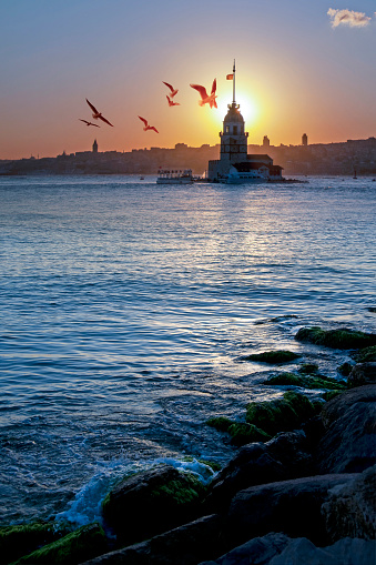 Nightfall Maiden's Tower Istanbul - Turkey
