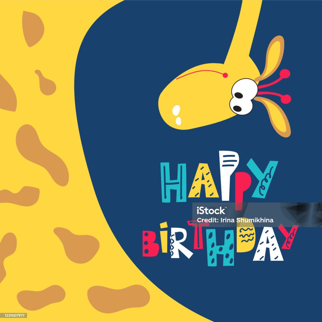 Childrens Greeting Card With A Giraffe Happy Birthday Wishes For ...