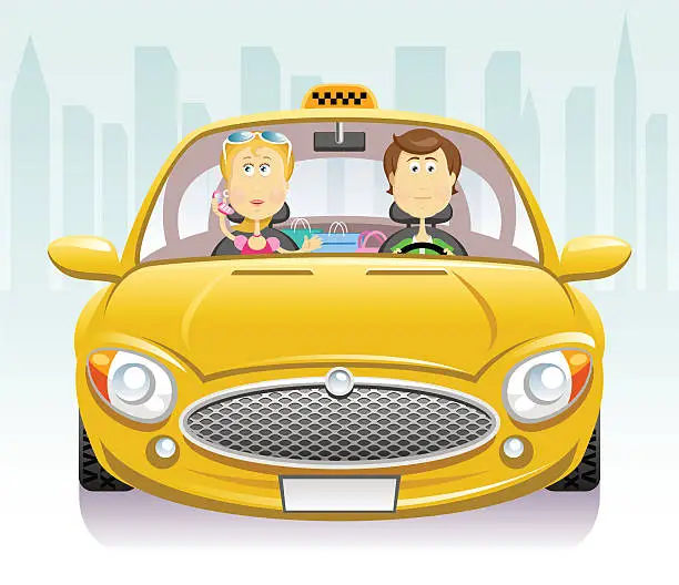 Vector illustration of In a taxi
