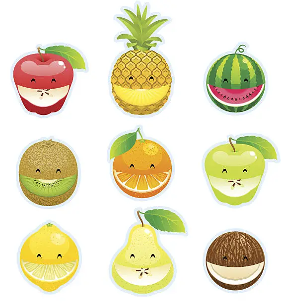 Vector illustration of Fruit smileys