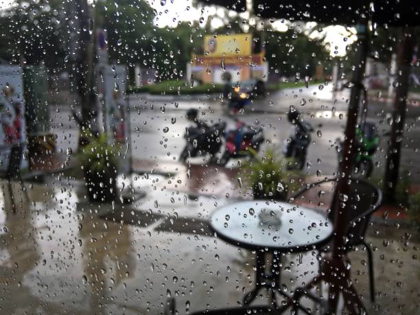 Looking outside through the window on a rainy day.
