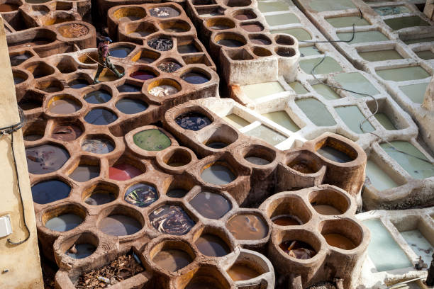 istock dyeing of leather in Morocco 1231042825