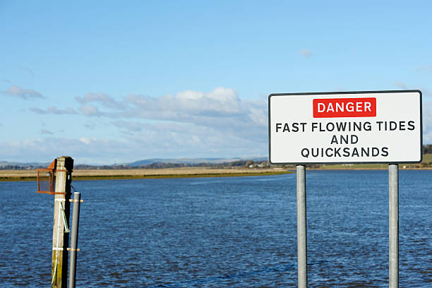 istock Fast flowing tides and quicksands warning sign 123107517