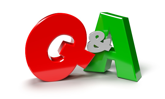 3D render of a red and green Questions and Answers sign on a white background