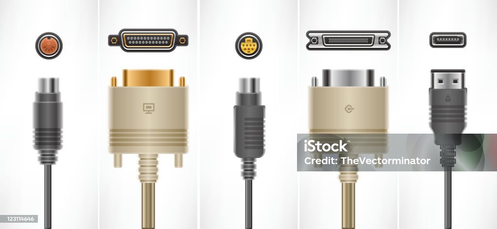 Computer Connection Plugs Computer Cables And Plugs Stock Illustration - Download Image Now ...