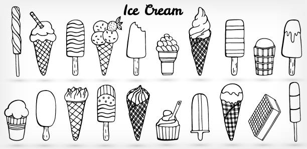 ilustrações de stock, clip art, desenhos animados e ícones de hand drawn doodle sketch set of ice creams. 20 types of summer sweets illustration in different types and forms isolated on white background. vector icon collection for greeting card, invitation - cold sandwich illustrations