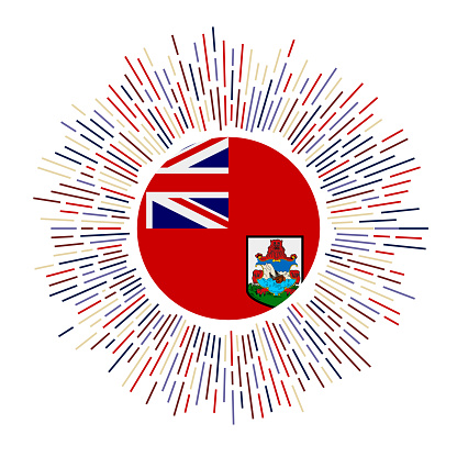 Bermuda sign. Country flag with colorful rays. Radiant sunburst with Bermuda flag. Vector illustration.