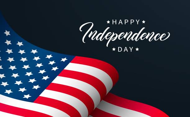 Happy Independence Day greeting card design. Happy Independence Day greeting card design. Modern lettering on background with USA flag. 4th of july stock illustrations