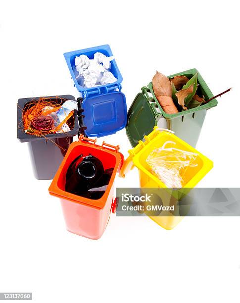 Ready For Recycling Stock Photo - Download Image Now - Garbage Bin, Yellow, Cut Out