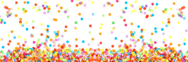 Banner made from multicolored confetti isolated on white background.