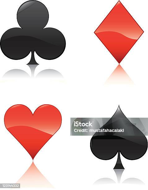 Глянцевые Значки Игральной Карты — стоковая векторная графика и другие изображения на тему Азартные игры - Азартные игры, Без людей, Блестящий