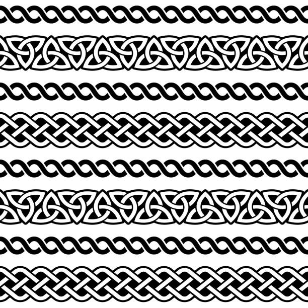 ilustrações, clipart, desenhos animados e ícones de padrão vetorial irlandês celta sem emenda, desenhos de moldura trançada para cartões de saudação, celebração do dia de são patrício - celtic pattern