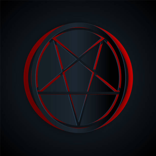 istock Paper cut Pentagram in a circle icon isolated on black background. Magic occult star symbol. Paper art style. Vector Illustration 1231480354