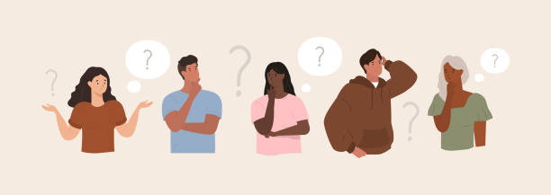 People thinking. Question mark. Problem and solution. Confused man and women. Vector People thinking. Question mark. Problem and solution. Confused man and women. Vector illustration communication problems stock illustrations