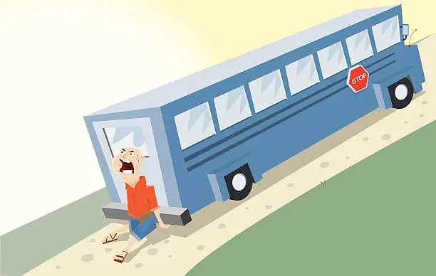 Vector illustration of Pushing a Bus Uphill