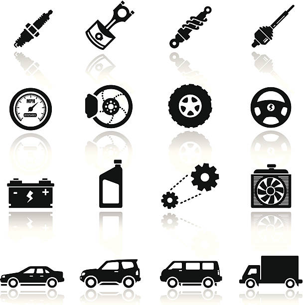 ilustrações de stock, clip art, desenhos animados e ícones de conjunto de ícones auto peças - car symbol engine stability
