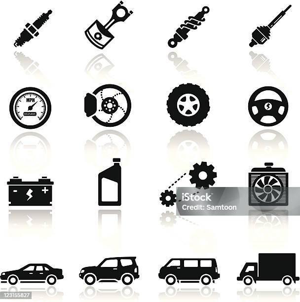 Icons Set Auto Parts — стоковая векторная графика и другие изображения на тему Грузовик - Грузовик, Автомобиль, Батарея