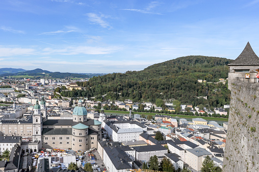 Historic city of Salzburg at sunset in summer, Austria