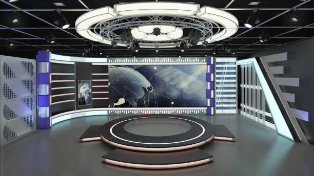 istock Virtual TV Studio News Set 6-1. 3d Rendering. 1231623868