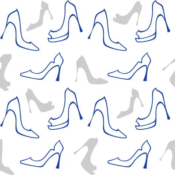 Vector illustration of Seamless background with blue and gray high heels shoes on a white