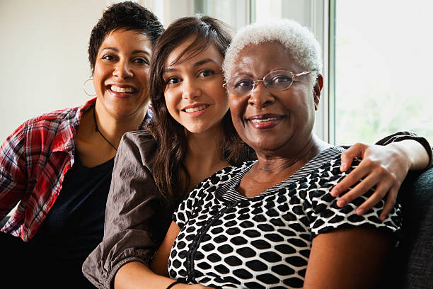 three generations of african -american women - grandmother granddaughter senior adult teenager fotografías e imágenes de stock