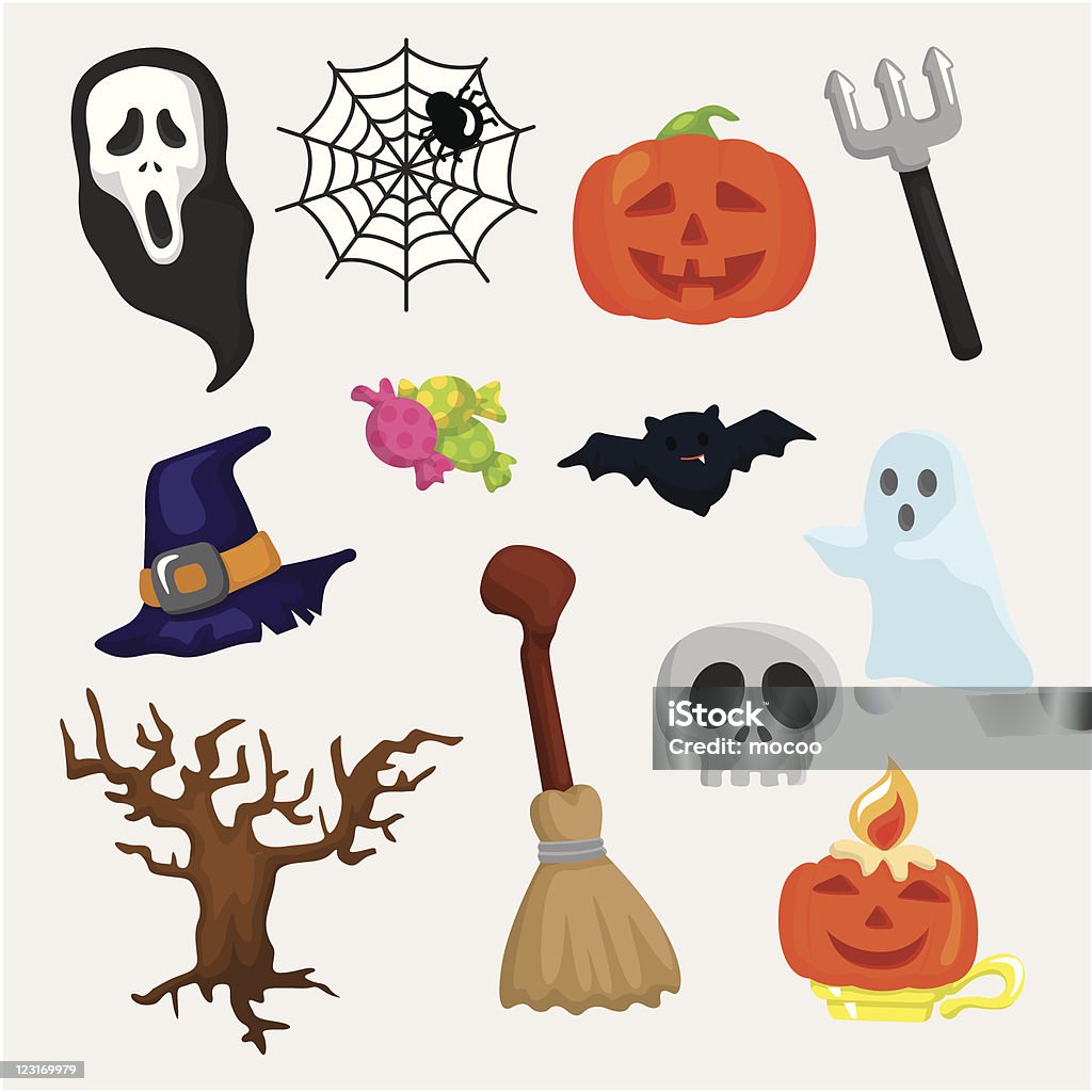 Bộ Biểu Tượng Yếu Tố Halloween Hoạt Hình Hình minh họa Sẵn có ...