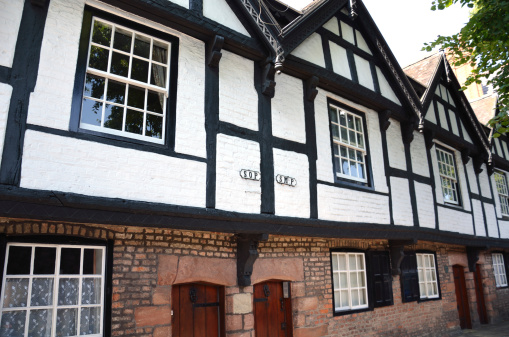 The Nine Houses in Chester City Centre - this image shows four of the remaining houses. The old black and white style is very typical of the buildings in the city centre.