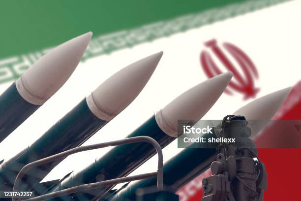 Cruise Missiles On The Background Of The Flag Of Iran The Concept Of A Military Conflict In The Persian Gulf Stock Photo - Download Image Now