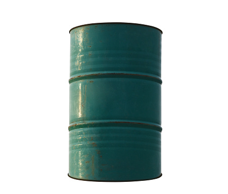 Old dirty oil barrel (Clipping path) isolated on white background